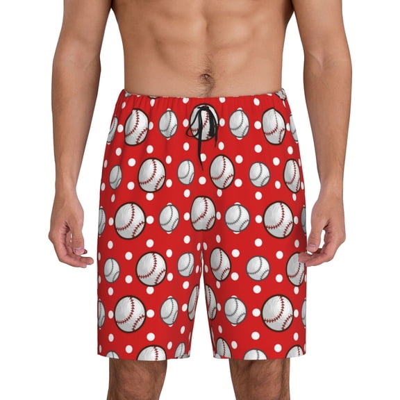Fuzoiu Cute Baseball Print Pajama Shorts for Men, Men's Pajama Bottoms,Mens Lounge Sleepwear,Pajama Pants with Pocket-3X-Large