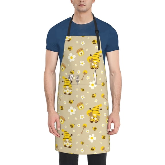 Fuzoiu Cute Bee Gnomes Print Adjustable Waterproof Apron with Pockets,Waterproof Apron for Cooking, Gardening, and Art Projects