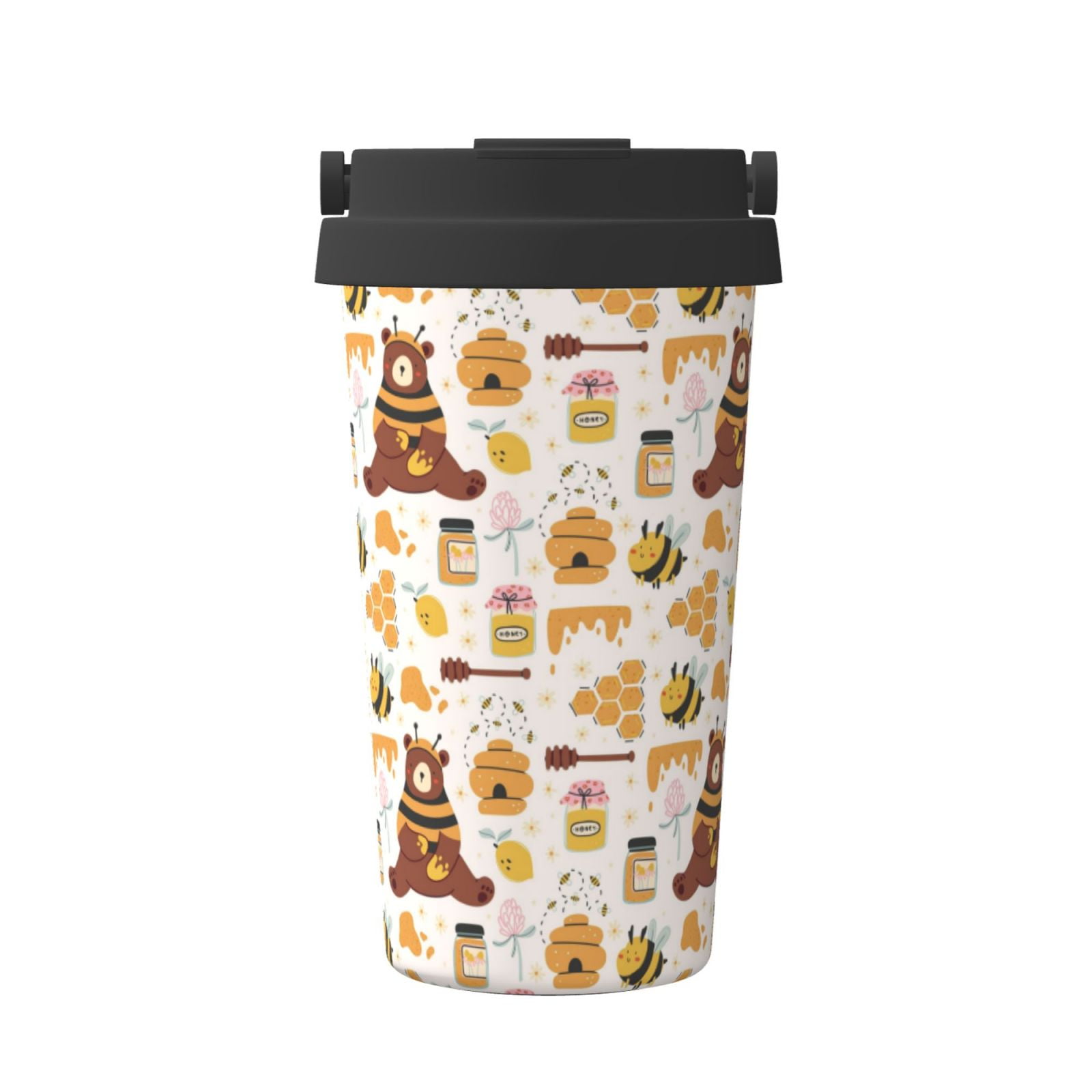 Fuzoiu Cute Bee Honey Jar Hive Bear Print Stainless Steel Travel Mug ...