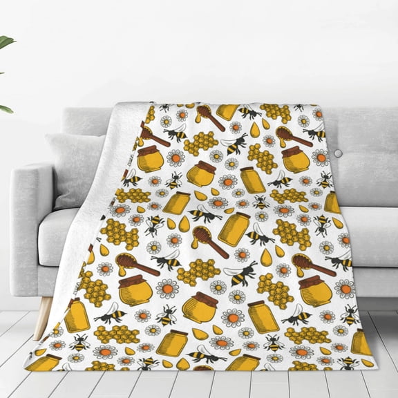 Fuzoiu Cute Bee Print Ultra-Soft Micro Fleece Blanket,All Seasons Flannel Throw, Lightweight Blanket for Bed, Sofa, Couch, Movie Night, Camping, and Travel-60"x50"