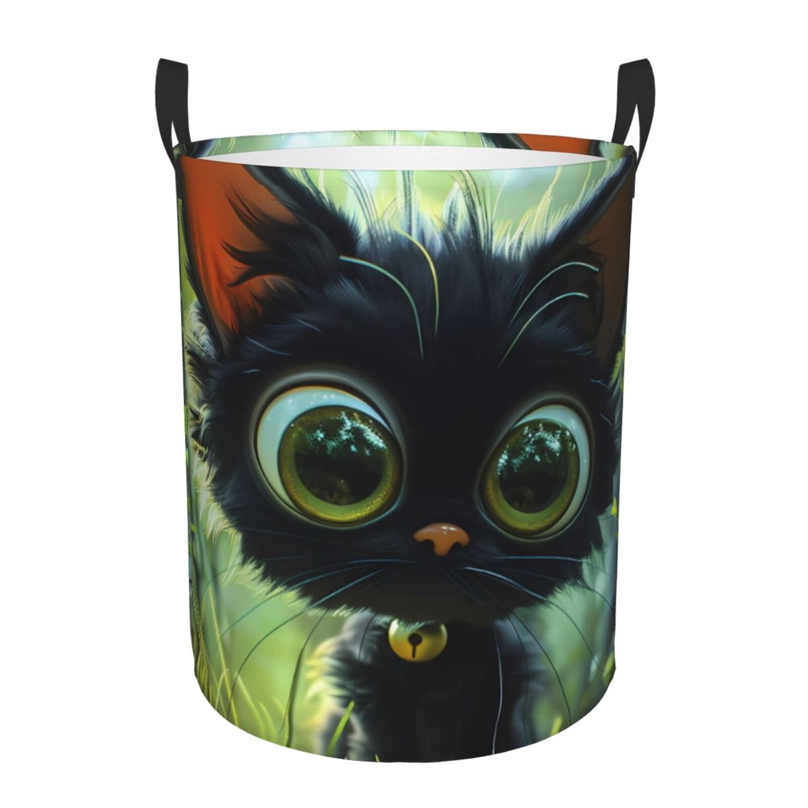 Pink Silhouette Cat Print Laundry Basket