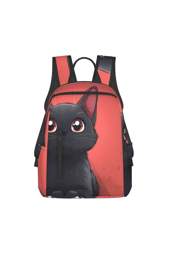 Cute Black Kitten Cartoon Print Lightweight Daypack,Weekender Bag for Men and Women, Travel Backpack with Padded Straps for School, Travel & Work