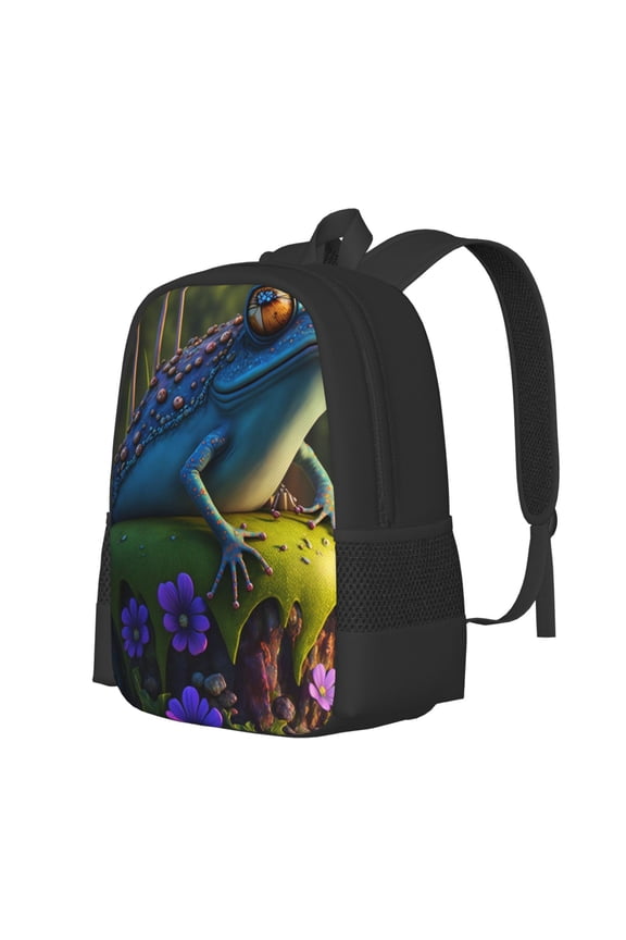 Cute Blue Frog Print Large Capacity Backpack,Travel Backpack,Laptop Bag,College School Rucksack Bag,for School, Travel & Outdoor Activities