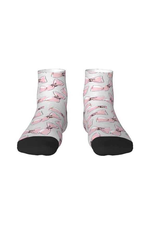 Cute Bow Tie Print Adult Socks, Crew Moisture-wicking Socks, Unisex Cushion Crew Socks,Casual Sports Ankle Socks