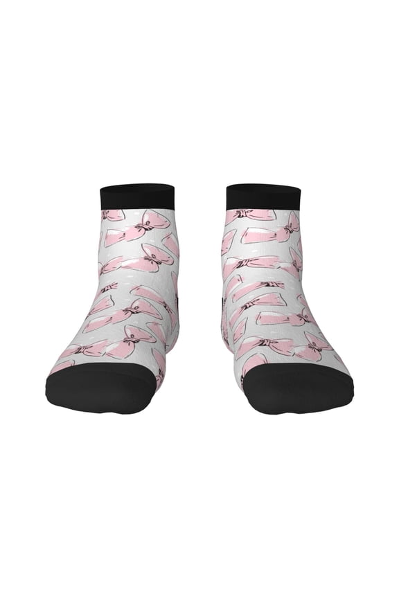 Cute Bow Tie Print Adult Socks, Crew Moisture-wicking Socks, Unisex Cushion Crew Socks,Casual Sports Ankle Socks