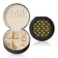 thumbnail image 1 of Fuzoiu Cute Cartoon Bees Print Portable Jewelry Box,Round Mini Leather Travel Jewelry Case,Small Travel Jewelry Organizer,Jewelry Holder for Ring Necklace Earring for Women Girls-Black, 1 of 7