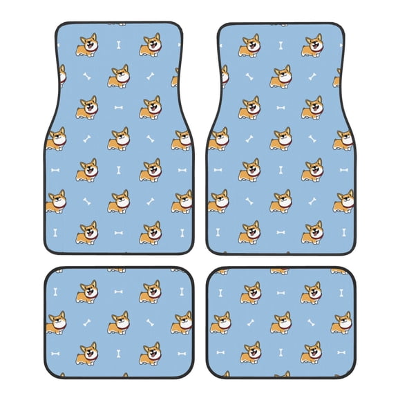 Fuzoiu Cute Cartoon Corgi Print Carpet Floor Mats for Car,Car Foot Mat Set,Universal Fit 4 Piece Mat Pad Set,Fits Most Cars Trucks Vans Sedans SUV Auto Carpet Mat Se