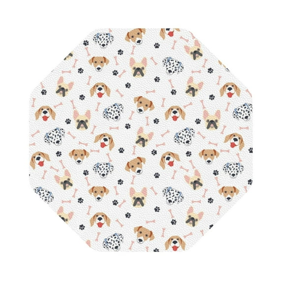 Fuzoiu Cute Cartoon Dogs Print Leather Coasters Set,Drink Coasters Set of 6,for Tabletop Protection, Durable PVC Coasters,Home Décor and Housewarming Gift,Octagon