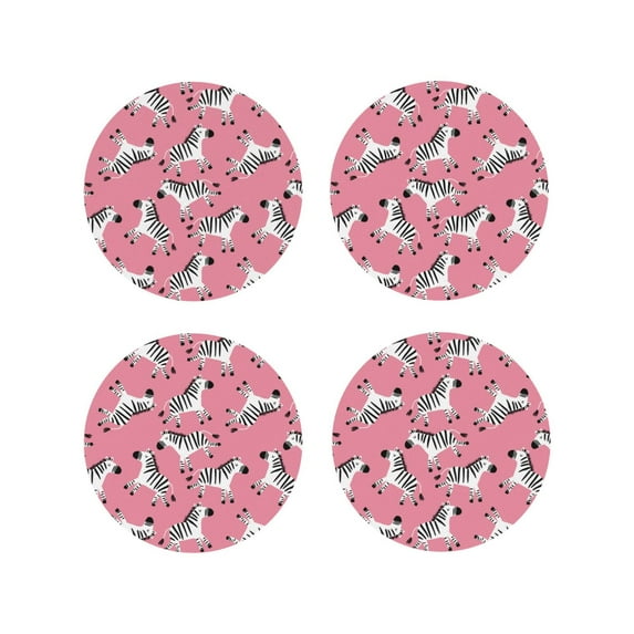 Fuzoiu Cute Cartoon Zebra Print Leather Coasters Set,Drink Coasters Set of 4,for Tabletop Protection, Durable PVC Coasters,Home Décor and Housewarming Gift-Round Shape