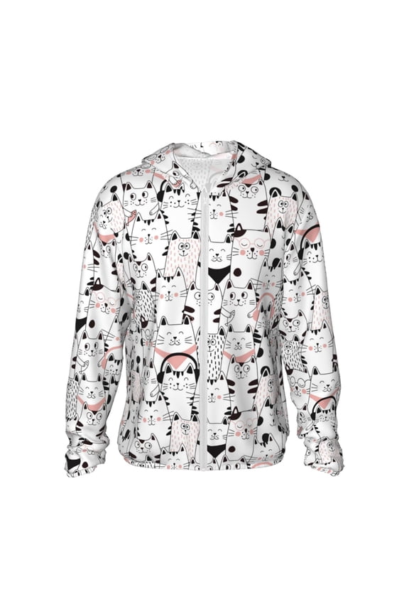 Cute Cat Print Unisex Sun Protection Hoodie,UPF 50+ Light Jacket,Full Zip Sun Protection Hoodie,Long Sleeve Sun Shirts,for Outdoor Activities-XX-Large