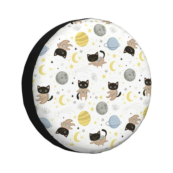 Fuzoiu Cute Cat Print Universal Spare Tire Cover with Buckle Strap, Waterproof Wheel Covers for Jeep, Trailer, RV, Truck and All Car-14 inch