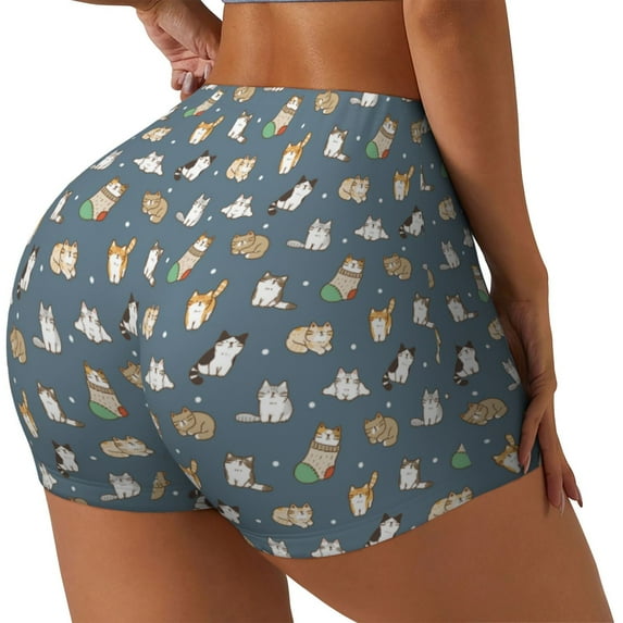 Fuzoiu Cute Cats And Dogs Print Women's Workout Shorts,Workout Biker Shorts Women,Exercise Fitness Shorts,Scrunch Short, Athletic Shorts for Gym Yoga Running Sport Active-Medium