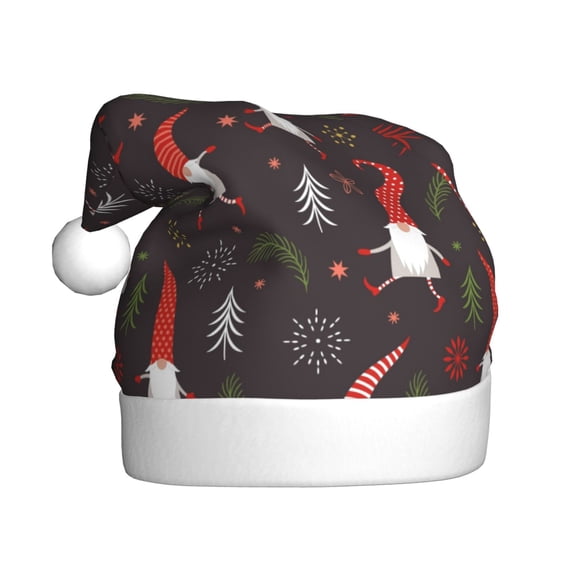Fuzoiu Cute Christmas Gnomes Print Santa Hat Christmas Hat for Adults,Santa Hats with Pompom, Unisex Xmas Holiday Hat for Christmas New Year Festive Party Supplies