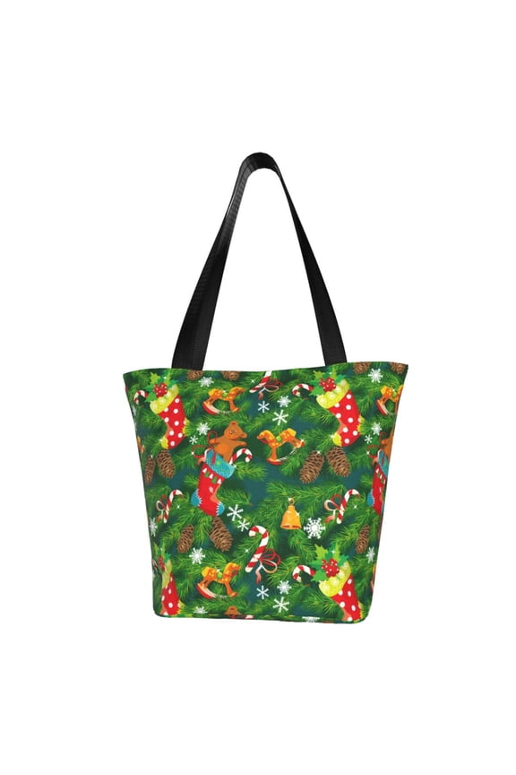 Cute Christmas Stocking Bear Print Large Capacity Shoulder Bag for Women,Large Capacity Office Purse,Laptop Tote Bag,Casual Everyday Tote for Work Beach Travel and Shopping Grocery