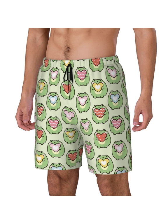 Cute Chubby Frog Print Men's Swim Shorts,Quick-Dry Double-Layer Swim Trunks,Board Trunks,Beach Shorts Swimwear Bathing Suits-3X-Large