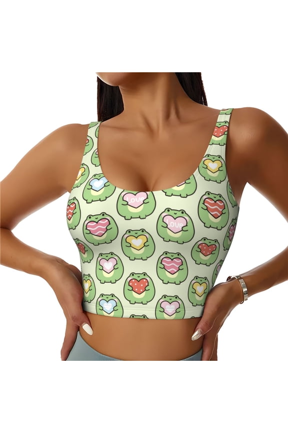 Cute Chubby Frog Print Women's Sports Vest,U-Back Sports Tank,Gym Vests,Athletic Sleeveless Shirts,Exercise Undershirts,Yoga, Gym, and Dance Wear-Small