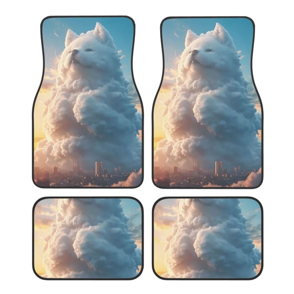 Fuzoiu Cute Cloud Cat Print Carpet Floor Mats for Car,Car Foot Mat Set,Universal Fit 4 Piece Mat Pad Set,Fits Most Cars Trucks Vans Sedans SUV Auto Carpet Mat Se
