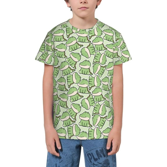Fuzoiu Cute Crocodile Print Youth Short Sleeve T-Shirt,Youth Dry-Fit Active Athletic T-Shirt,Short Sleeve Tops Tees for School, Sports, and Casual Wear