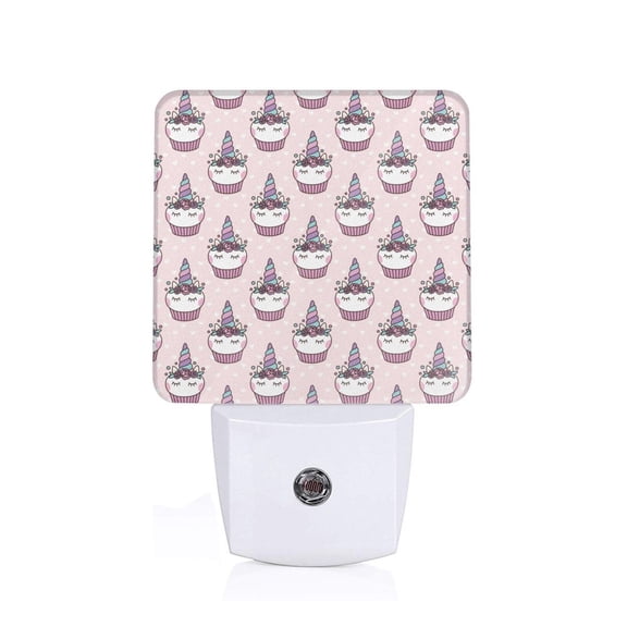 Fuzoiu Cute Cupcake Print Dusk to Dawn LED Night Light with Light Sensor, Energy-Efficient Touch-Safe Night Lamp for Home, Office, and Kids' Rooms-US