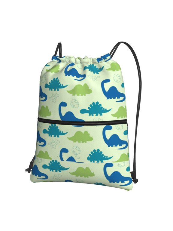 Cute Dinosaur Blue Green Print Drawstring Backpack Water Resistant String Bag Sports Sackpack Gym Sack for Men Women