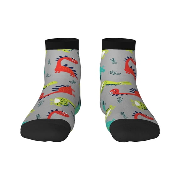 Fuzoiu Cute Dinosaur Print Adult Socks, Crew Moisture-wicking Socks, Unisex Cushion Crew Socks,Casual Sports Ankle Socks