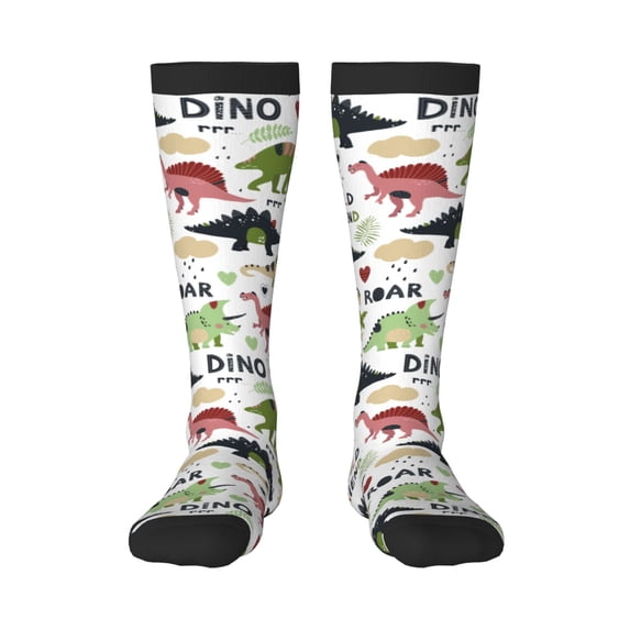 Fuzoiu Cute Dinosaurs Print Adult Stockings,Crew Socks,Unisex Fashion Socks, Casual Sports Socks,Comfortable Crew Socks for Everyday Wear and Sports