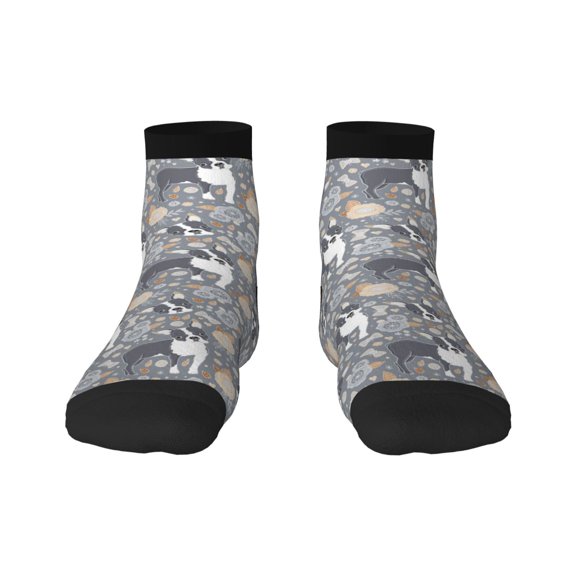 Fuzoiu Cute Dog And Flowers Print Adult Socks, Crew Moisture-wicking Socks, Unisex Cushion Crew Socks,Casual Sports Ankle Socks
