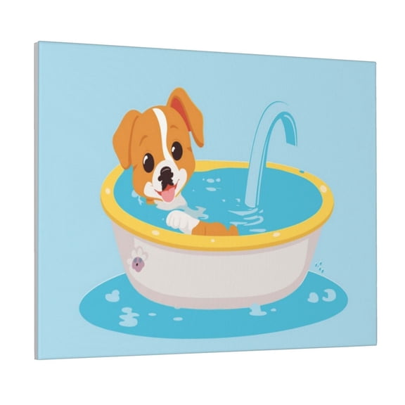 Fuzoiu Cute Dog In Bath Print Canvas Wall Art for Bathrooms,Wall Decor for Bedroom,Framed Artwork for Wall,Modern Wall Decorations Prints Picture for Kitchen Home