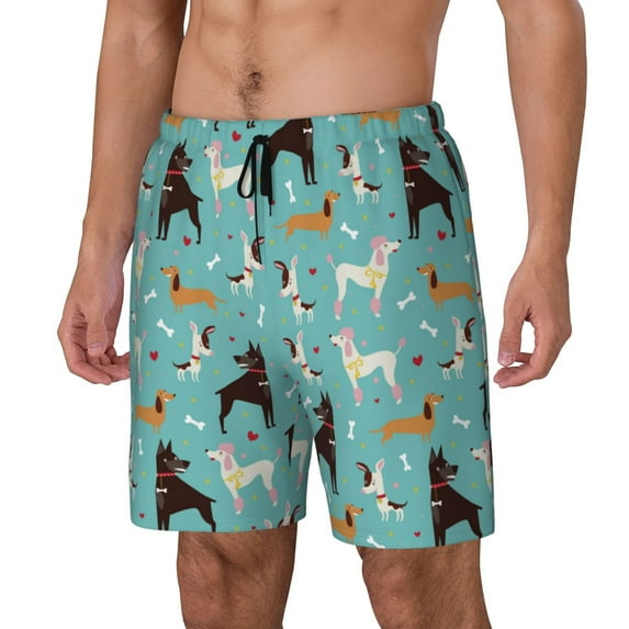 Fuzoiu Cute Dog Print Men's Swim Shorts,Quick-Dry Double-Layer Swim Trunks,Board Trunks,Beach Shorts Swimwear Bathing Suits-Large