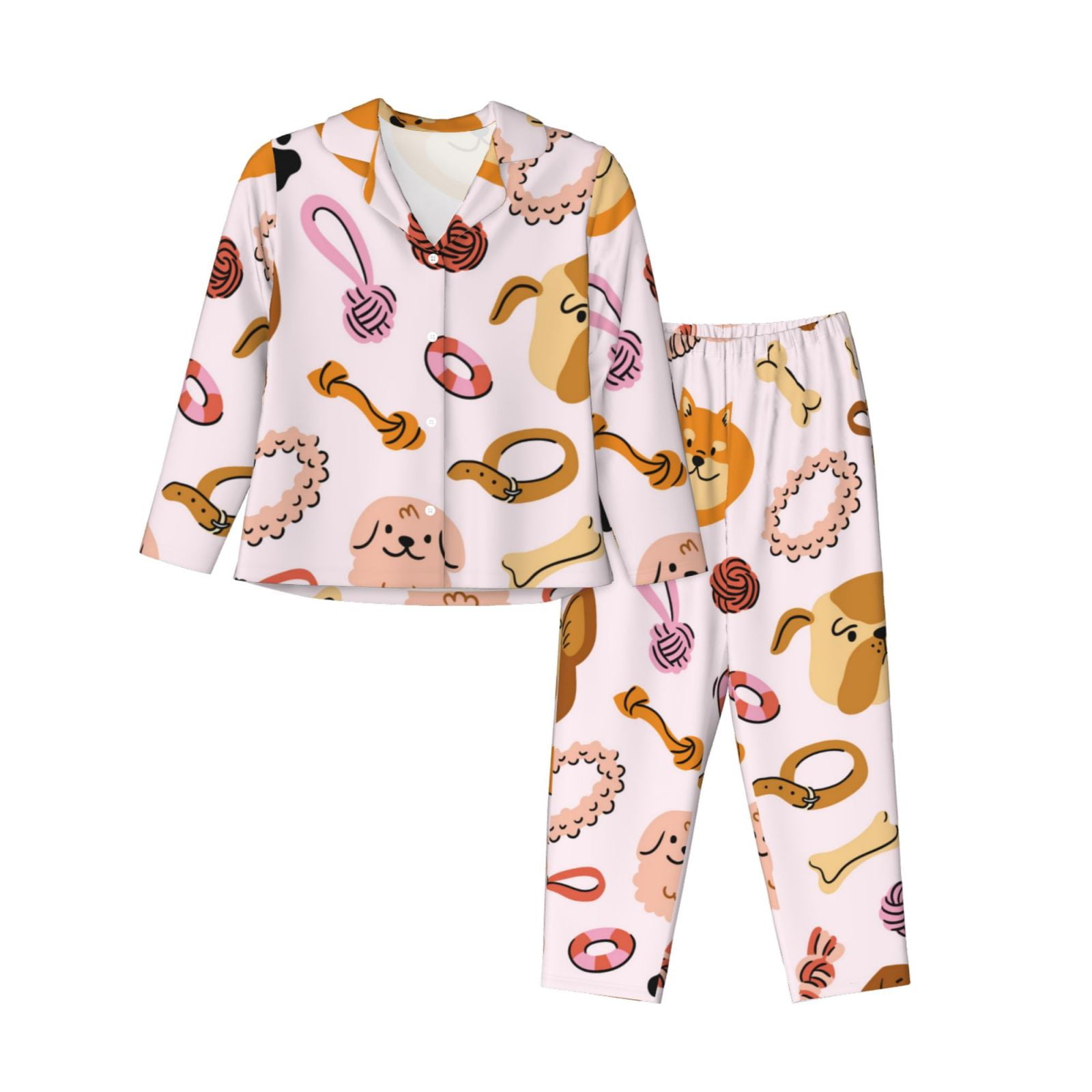 Fuzoiu Cute Dog Print Women's Long-Sleeved Pajama,Lounge Button Down ...