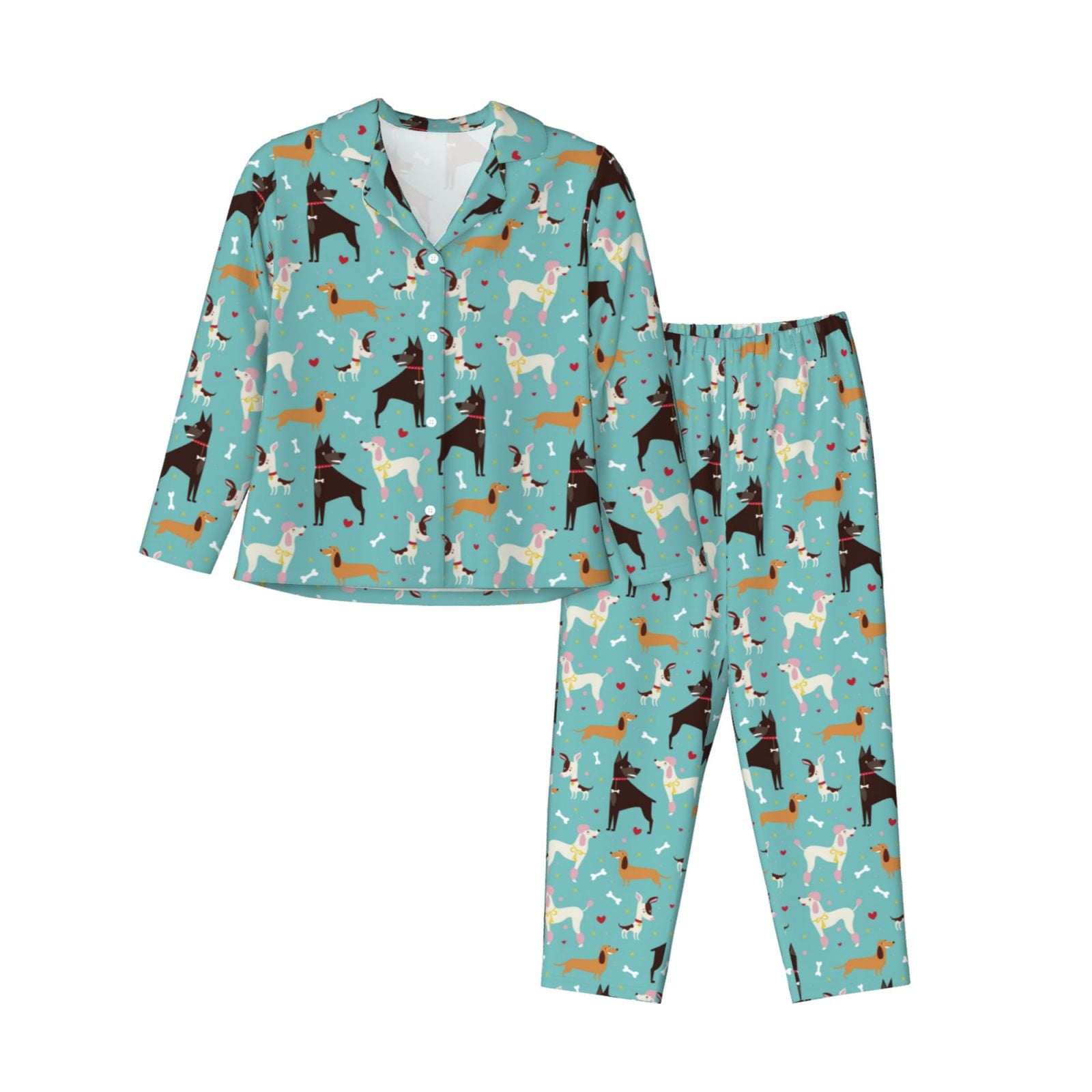 Fuzoiu Cute Dog Print Women's Long-Sleeved Pajama,Lounge Button Down ...