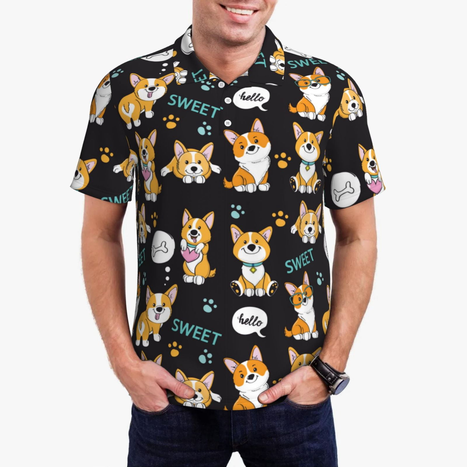 Dog Paw Print Men's Golf Shirts