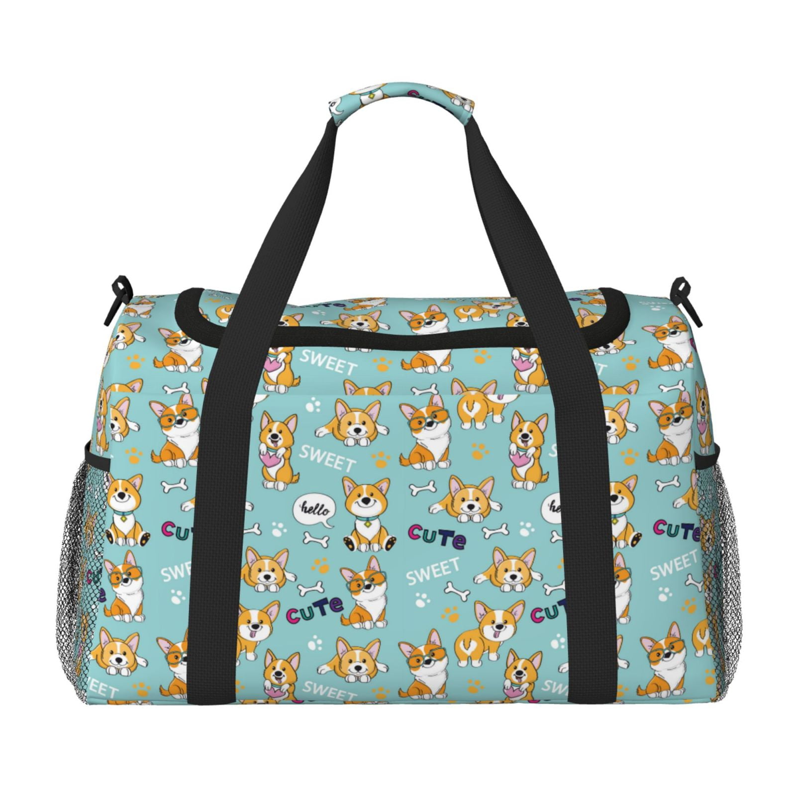 Fuzoiu Cute Dogs Corgi Print Travel Duffle Bag,Carry On Tote Bags,Duffel Bag,Sport Gym Bag, Hospital Bag for Labor and Delivery, Overnight Bag,Luggage Bag