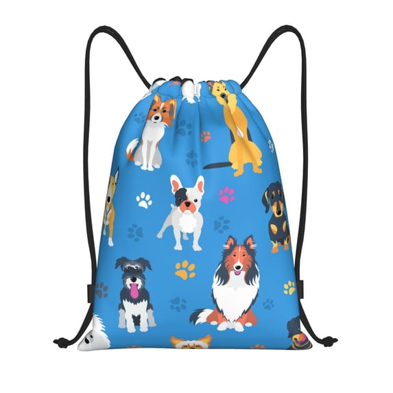 Fuzoiu Cute Dogs Print Drawstring Backpack for Gym, Travel, Yoga,Sports Sackpack String Bag for Women Men-Medium