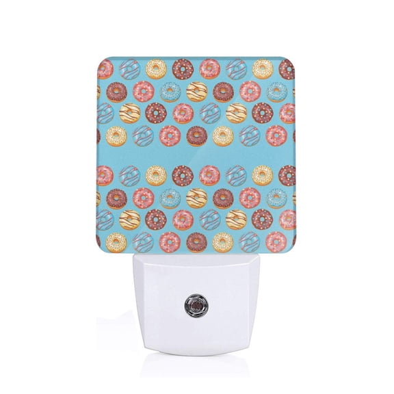Fuzoiu Cute Donut Print Dusk to Dawn LED Night Light with Light Sensor, Energy-Efficient Touch-Safe Night Lamp for Home, Office, and Kids' Rooms-US