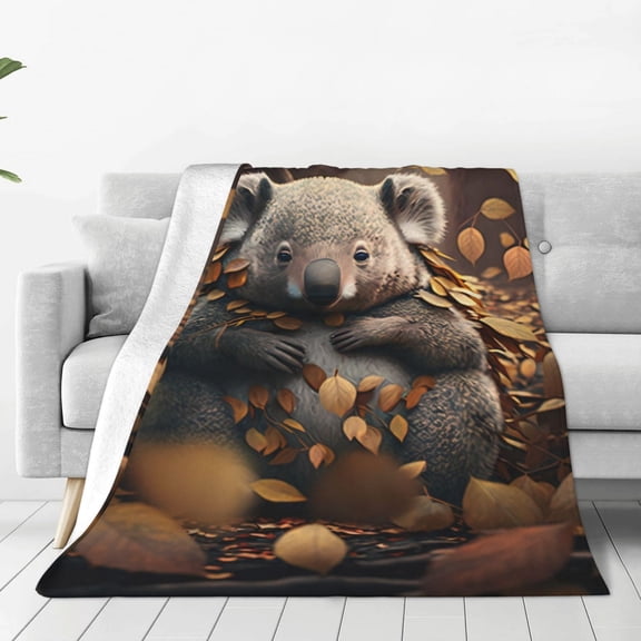 Fuzoiu Cute Fallen Leaf Koala Print Ultra-Soft Micro Fleece Blanket,All Seasons Flannel Throw, Lightweight Blanket for Bed, Sofa, Couch, Movie Night, Camping, and Travel-60"x50"