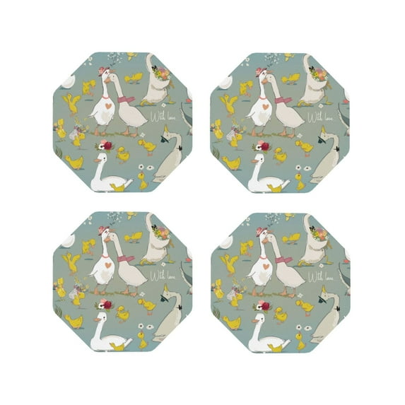 Fuzoiu Cute Farm Birds Print Leather Coasters Set,Drink Coasters Set of 4,for Tabletop Protection, Durable PVC Coasters,Home Décor and Housewarming Gift-Octagon
