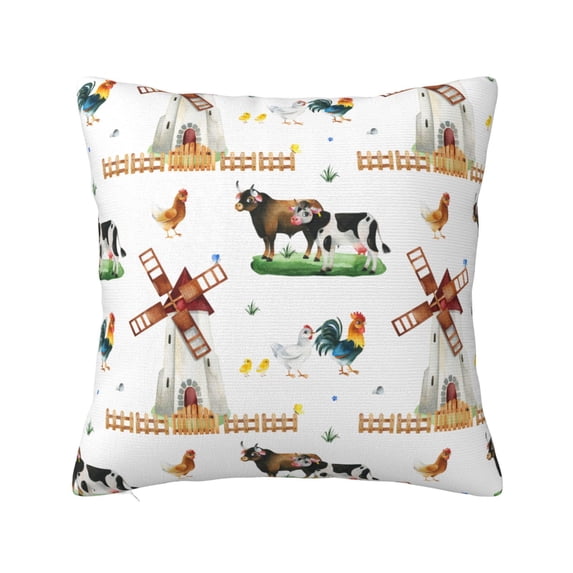 Fuzoiu Cute Farm Print Square Pillow Cover,Hidden Zipper Design,Luxury Square Pillow Case, Throw Pillow,Couch Cushion-16"x16"
