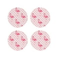 thumbnail image 1 of Fuzoiu Cute Flamingo with Heart Print Leather Coasters Set,Drink Coasters Set of 4,for Tabletop Protection, Durable PVC Coasters,Home Décor and Housewarming Gift-Round Shape, 1 of 6