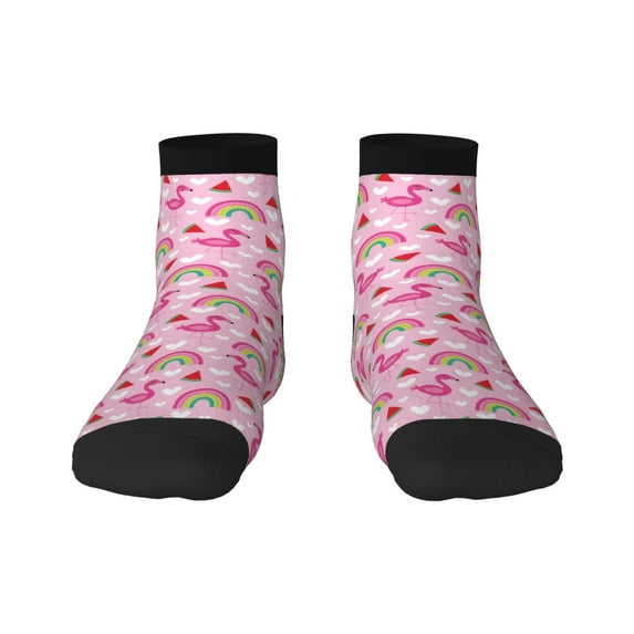 Fuzoiu Cute Flamingo Print Adult Socks, Crew Moisture-wicking Socks, Unisex Cushion Crew Socks,Casual Sports Ankle Socks