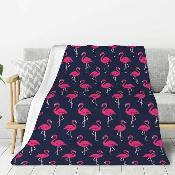 Fuzoiu Cute Flamingo Print Flannel Throw Blanket,Light Weight Warm Decorative,Throw Blanket Cover for Sofa, Couch, Bedroom,Travel-80"x60"