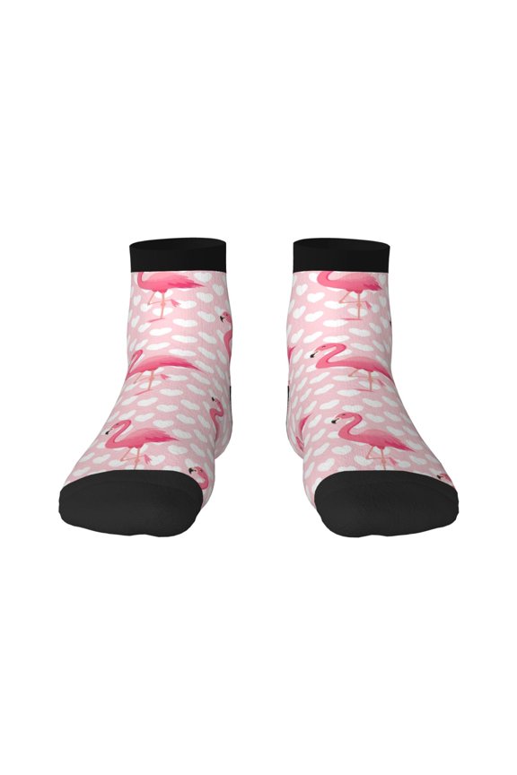Cute Flamingo with Heart Print Adult Socks, Crew Moisture-wicking Socks, Unisex Cushion Crew Socks,Casual Sports Ankle Socks