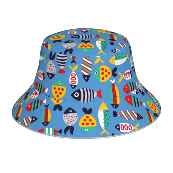 Fuzoiu Cute Flat Fish Print Reflective Bucket Hat,Outdoor Hat for Men and Women,Bucket Hat for Travel Fishing Hunting Summer Camp