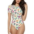 thumbnail image 1 of Fuzoiu Cute Flower Print Women's Short-Sleeved Onesie, Short Sleeve Body Suits, Women Round Neck Bodysuits for Women,for Daily Wear, Parties, and Layering-Small, 1 of 7