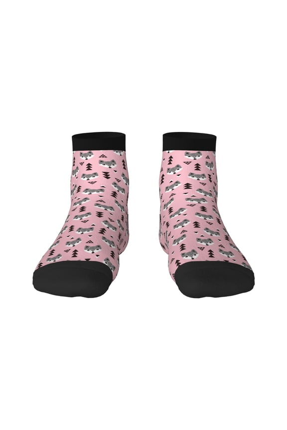 Cute Fox Pink Tree Print Adult Socks, Crew Moisture-wicking Socks, Unisex Cushion Crew Socks,Casual Sports Ankle Socks