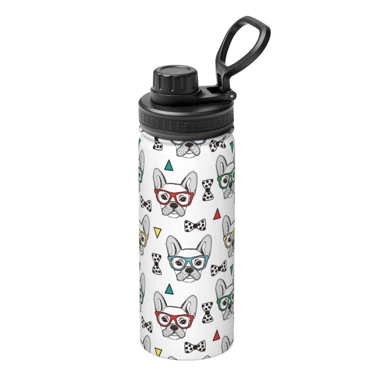 Fuzoiu Cute French Bulldog Print 18oz Sports Insulated Kettle,Stainless Steel Vacuum Water Bottle, Leakproof Sport Flask
