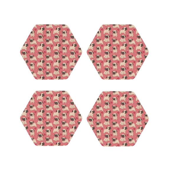 Fuzoiu Cute French Bulldog Print Leather Coasters Set,Drink Coasters Set of 4,for Tabletop Protection, Durable PVC Coasters,Home Décor and Housewarming Gift-Hexagon