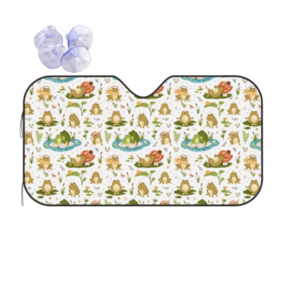 Fuzoiu Cute Frog Print Car Windshield Sun Shade,Block Uv Rays Sunshade,Foldable Front Window Sun Visor Protector for Car,SUV,Truck-Keep Vehicle Cool-Cute Frog