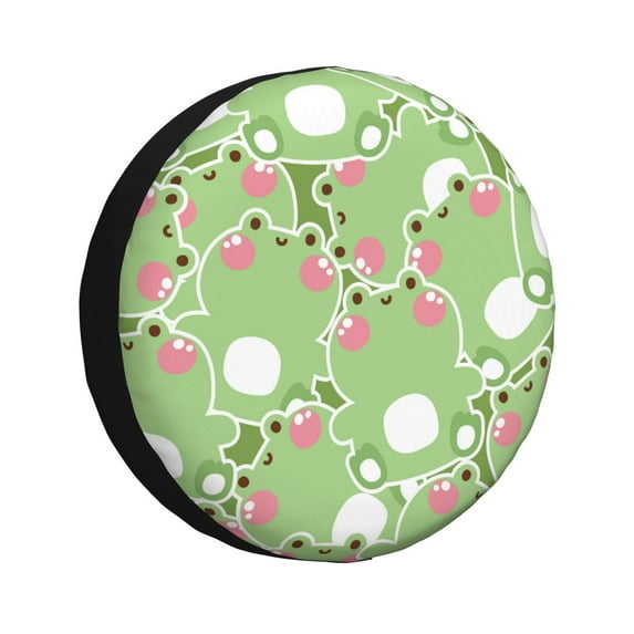 Fuzoiu Cute Frog2 Print Universal Spare Tire Cover with Buckle Strap, Waterproof Wheel Covers for Jeep, Trailer, RV, Truck and All Car-17 inch