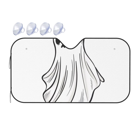Fuzoiu Cute Ghost Simple Drawing Print Car Windshield Sunshade,Foldable Reflective Sun Visor,Windshield Sun Shade,UV Rays Sun Visor Shade,Auto Front Sun Shield Shade-Medium